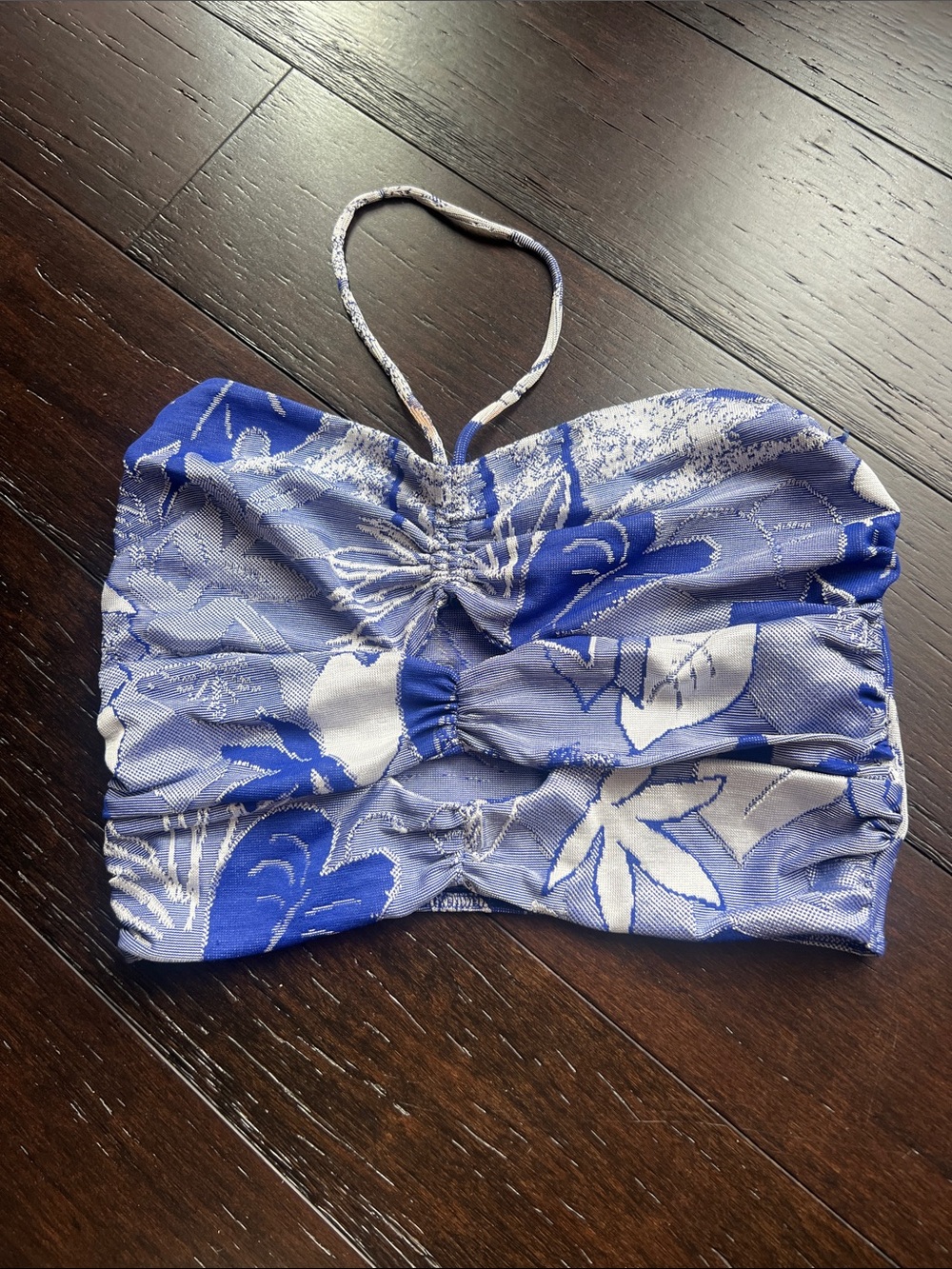 Zara Blue and White Floral Cropped Halter Top